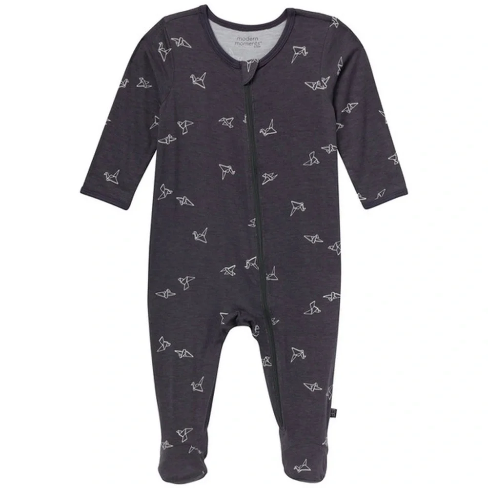 Cozy Charcoal Baby Footie with Origami Design